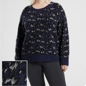 Athleta Hawthorn Textured Wool Crew Sweater xxl 2xl cozy fuzzy blue print